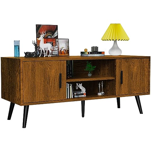 Lifetime Home Mid-Century Modern 45" TV Stand with 2 Side Doors Entertainment Center Console for Living Room Bedroom Office- Supports up to 55 Inch TV & 150 lbs Large Cabinet w/Shelves - WoodArtSupply