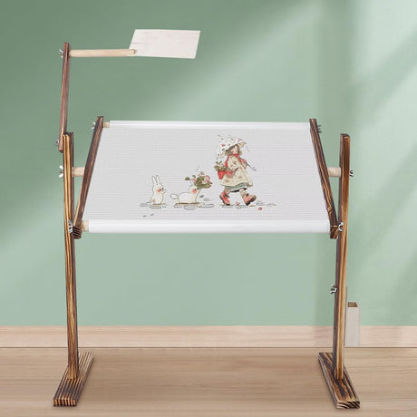 Adjustable Cross Stitch Frame Stand,Wooden Frame for Sewing Embroidery Cross Stitch with Scroll,Desktop Embroidery Stand Side Pocket for Gadget Pine Material HURRISE