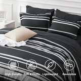 Bedsure Full Comforter Set 7 Pieces, Black Striped Bedding Set for All Seasons, Reversible, Cationic Dyeing Bed in a Bag with Comforter, Sheets, Pillowcases & Shams Bedsure