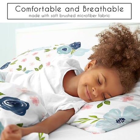 Sweet Jojo Designs 2-Piece Twin Comforter Set (Blue/Pink Boho Floral) for Girls, Kids, Teen, College Bed Room incl. Single Size Bedding & Sham (Watercolor, Flower, Elegant Rose, Farmhouse, Blush Navy) Sweet Jojo Designs