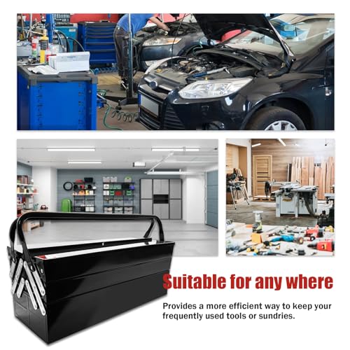 YATOINTO Metal Cantilever Tool Box, 21" Fold Out Steel Tool Box with Handle 3-Tier 5 Tray, Portable Metal Tool Storage Box Organizers for Home Studio Auto Repair Factory YATOINTO