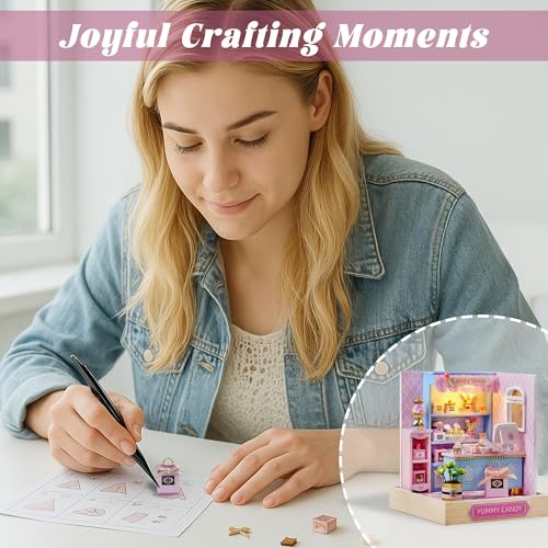 Flever Dollhouse Miniature DIY House Kit Creative Room with Furniture for Romantic Valentine's Gift (Yummy Candy)