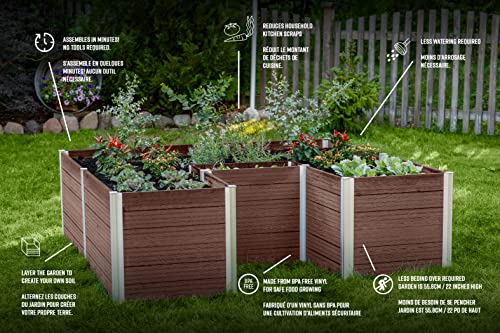 Vita Urbana 6 Foot x 6 Foot Embossed Vinyl Keyhole Garden with Composting Basket, Espresso Brown, PVC, BPA and Pthalate Free, VT17507 Vita