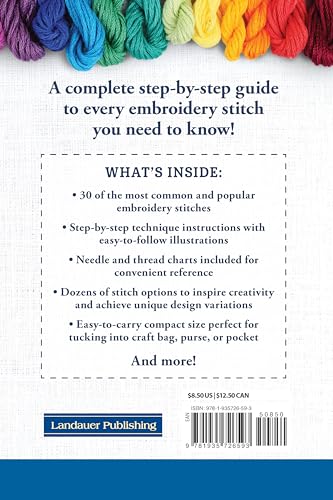 Hand Embroidery Stitches At-A-Glance: Carry-Along Reference Guide (Landauer) Pocket-Size Step-by-Step Illustrated How-To for 30 Favorite Stitches, plus Tips & Techniques and Needle & Thread Charts Design Originals