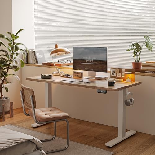 TIQLAB 55 * 28 Inches Standing Desk, Adjustable Height Stand up Desk,Sit Stand Home Office Table with Splice Board, Maple TIQLAB
