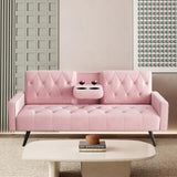 Modern Velvet 2 in 1 Futon Sofa Bed,Convertible Folding Sleeper Bed Couches with 2 Pillows,73" Tufted Recliner Love Seat with Golden Chrome Legs for Living Room Apartment Office (Pink) Anwick