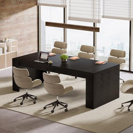 Tribesigns 12 ft Conference Table for 10-14 People, 142-Inch Rectangular Executive Meeting Table for Office, Farmhouse Sturdy Business Desk for Office Conference Room, (2, Black) Tribesigns