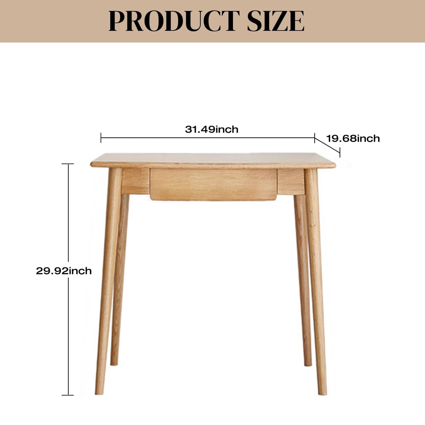 Small Wood Desk - 100% Oak Writing Desk with Drawer - Wooden Writing Computer Table - Simple Study Makeup Table for Bedroom/Home Office - 31.49inch