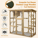 Grepatio Cat Enclosure Large Outdoor Catio Wooden Cat House with Weatherproof, Cat Cage Condo Indoor Playpen with Platform and Small House (Natural) Grepatio