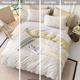 LEMIROE Vintage 100% Cotton Duvet Cover King Size 3PC - Delicate White & Golden Flowers on Beige, Textured Dusty Yellow Back, Botanical Luxurious Bedding Sets with Button Closure (King, 104"×90") LEMIROE