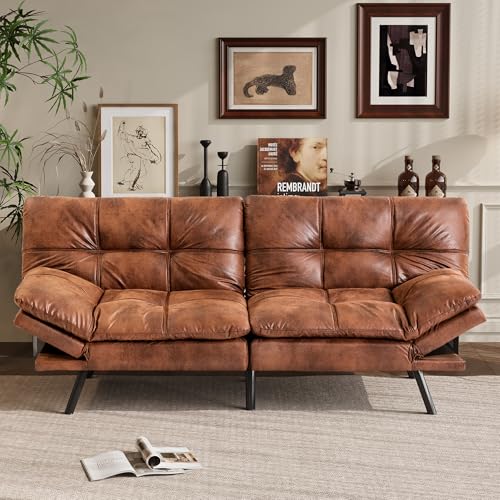 Vyfipt 71" Convertible Futon Sofa Bed,3-in-1 Faux Leather Fabric Futon Couch with Memory Foam, Modern Foldable Sleeper Loveseat for Small Spaces, Living Room,Office & Apartment,Brown Vyfipt