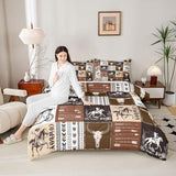 Cowboy Comforter Set Full Size,Southwestern Aztec Country Horse Bedding Set 3pcs,Rustic Ranch Retro Animal Down Comforter,Brown Patchwork Farmhouse Bed Set for Kids Boys Teens,2 Pillowcases,No Sheets Manfei