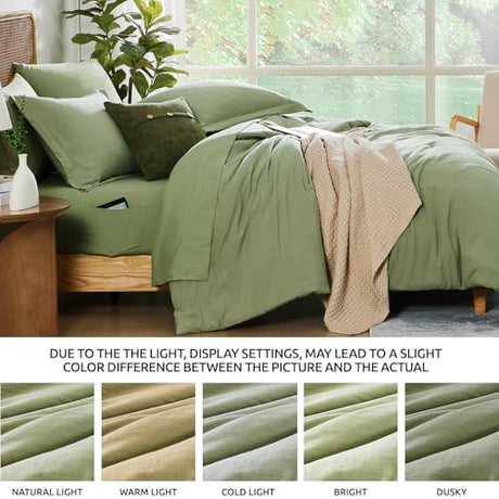 WRENSONGE Full Size Comforter Set- 7 Pieces Sage Green Bed in a Bag Full Size Comforter with Fitted Sheet, Flat Sheet, 2 Pillow Shams, 2 Pillowcases, Warm Bedding Sets for All Season WRENSONGE
