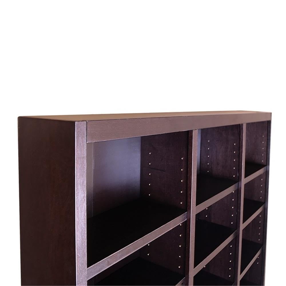BOWERY HILL 84" Tall 18-Shelf Triple Wide Wood Bookcase in Chocolate Espresso BOWERY HILL