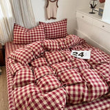 PinkMemory Red Gingham Duvet Cover Set Queen 100% Washed Cotton Beige Plaid Checkered Duvet Cover Full 3pcs Modern Grid Gingham Bedding Set with Zipper Closure Ultra Soft Breathable PinkMemory