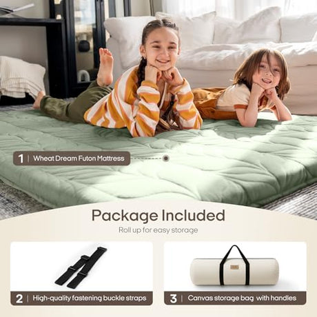 ZonLi Japanese Floor Mattress Futon Mattress King Size, 4" Thicken Roll Up Tatami Mat 100% Cotton Washable Cover, Portable & Foldable Floor Bed Mattress for Sleeping, Dormitory, Adult Kids, Green ZonLi