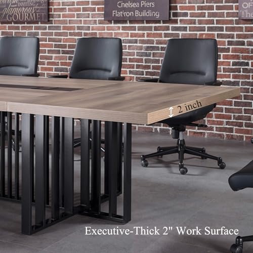 9.2ft Large Conference Table - 2" Thick Top & Metal Grid Base | Easy Assembly | Cable Management | Commercial Office Desk, Modern Executive Meeting Table for Office (10-20 People) SAINTCY