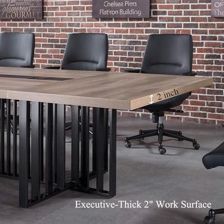 9.2ft Large Conference Table - 2" Thick Top & Metal Grid Base | Easy Assembly | Cable Management | Commercial Office Desk, Modern Executive Meeting Table for Office (10-20 People) SAINTCY