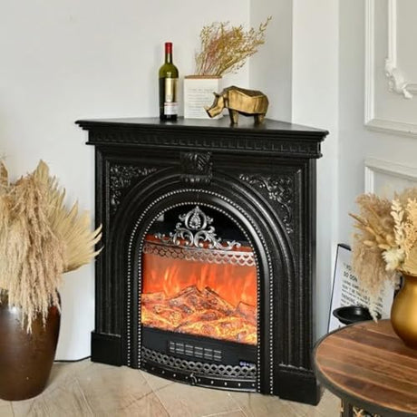 Aihm-Lon Electric Fireplace - Corner Electric Fireplace Heater with Hollow Birdcage Firebox, Triangular Cabinet with Real Flame Insert & Black Modern Carving for Bedroom (39IN) Aihm-Lon