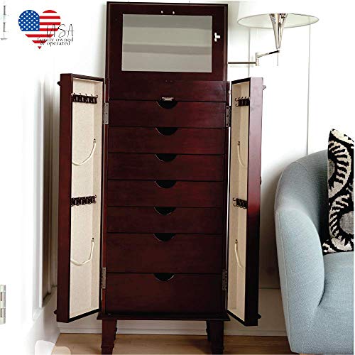 Hives and Honey Cabby Fully Locking Jewelry Cabinet, CHERRY - WoodArtSupply