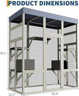 70" Large Outdoor Catio Cat Enclosure, Wood Cat Patio with Waterproof UV-Resistant Roof, Cats Shelter with 5 Platforms and 2 Resting Box, and Secure Rust-Proof Wire for Backyard or Patio GarveeTech