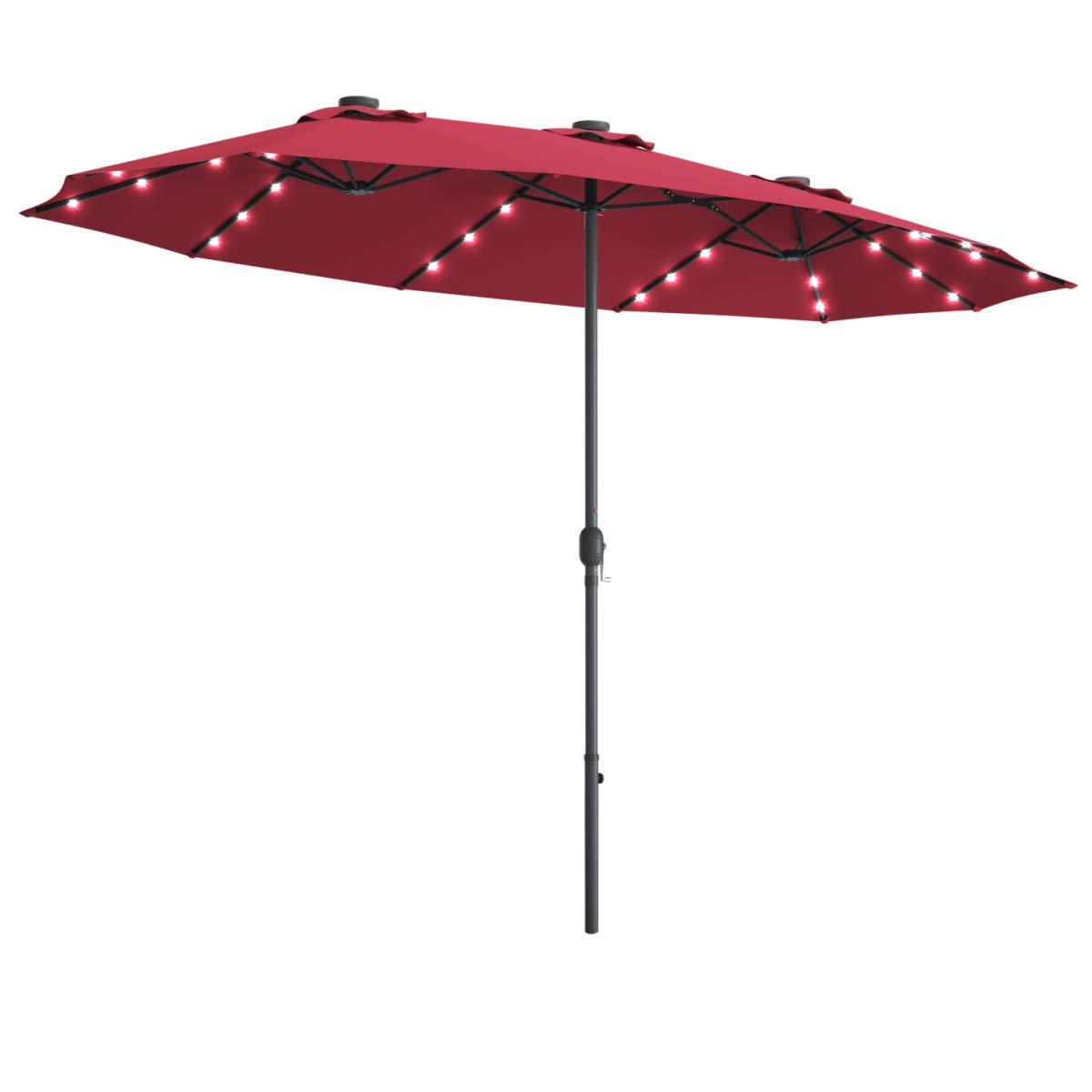 Tangkula 15 Ft Solar LED Patio Double-Sided Umbrella, Extra Large Umbrella w/ 36 Solar Powered LED Lights & Crank System, Outdoor Twin Umbrella for Garden, Deck, Poolside, Patio (Burgundy) Tangkula