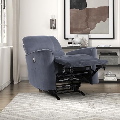 Lexicon Power Recliner Chair Living Room Velvet Reclining Sofa Chair, Home Theater Seating, Power Rocker Recliner Sofa Chair for Living Room/Office/Apartment, Dark Grey Lexicon