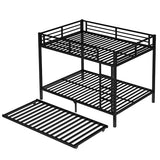 Bellemave Metal Bunk Bed with Trundle, Full Over Full Bunk Trundle and Guardrail and Ladder for Kids/Teenagers, Adults, No Box Spring Needed，Black Bellemave