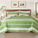 Whale Flotilla Twin Quilt Set - Reversible Green Quilts Twin Size with 1 Pillow Sham, Lightweight Boho Striped Bedspreads Coverlet Bedding Set for All Seasons Whale Flotilla