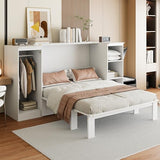Ball & Cast Murphy Bed Twin Size Wall Chest with Bedside Shelves and Wardrobe,Wood Hideaway Cabinet Platform Bedframe w/Drawer & Bookcase,can be Folded,Space-Saving,for Small Room,Dorms,White Ball & Cast