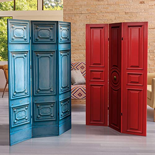 Red Lantern 6 ft. Tall Double Sided Door Print Canvas Room Divider, Fancy Door Red Lantern