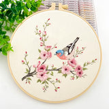 Silentsea Bird & Pink Blossoms Embroidery Kit – All-Inclusive DIY Cross Stitch Set with Pre-Printed Fabric, Threads, Needle, and Hoop for Adults – Perfect for Craft Lovers & Relaxation