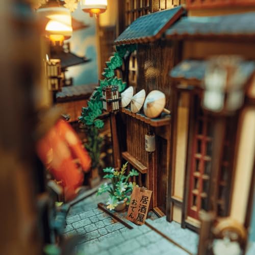 Anavrin Book Nook Kit Kyoto Gion – DIY 3D Wooden Booknook for Adults, Teens and Book Lovers, Bookshelf Insert Library Decor, Creative Gift for Family, Friends, and Elderly