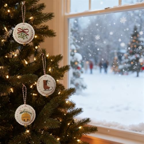 Embroidery Christmas Ornament Kits, with DIY Material Package, DIY Needlepoint Starter Set with Easy Instructions for Adults Beginners-12PCS