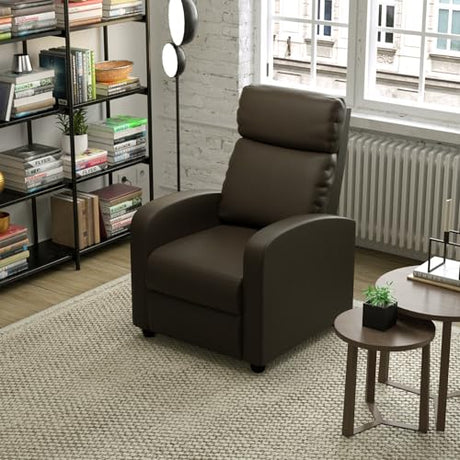 MKDLUFEI Massage Recliner Chair, Single Sofa Chair with Remote Control, Adult Chair Recliner, Living Room Recliners with Pu Leather Push Back Backrest, Brown MKDLUFEI