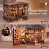 Fsolis Book Nook Kit - DIY 3D Wooden Puzzles for Adults Coffee House Model Booknook Bookstore Mini House Building Kit Gifts for Women Readers Book Lovers (Corner Coffee Shop)