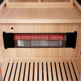 Woodbridge Infrared Home Sauna Room 1 Person Japanese Cedar Indoor Sauna with 7 Carbon Heaters, Red Light Therapy, Bluetooth Speaker, Intelligent Control Panel, Tempered Glass & Top Vent WOODBRIDGE