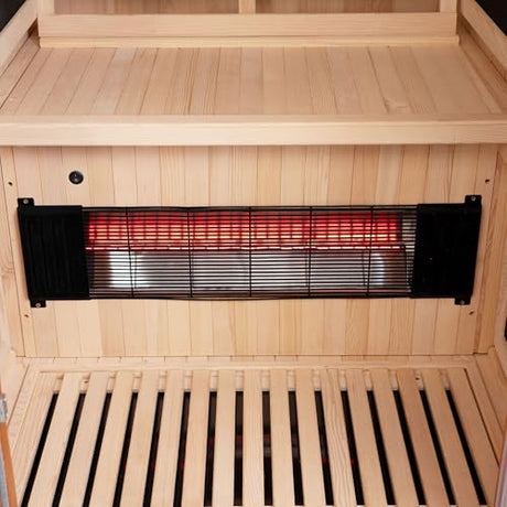 Woodbridge Infrared Home Sauna Room 1 Person Japanese Cedar Indoor Sauna with 7 Carbon Heaters, Red Light Therapy, Bluetooth Speaker, Intelligent Control Panel, Tempered Glass & Top Vent WOODBRIDGE