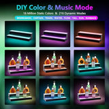 Leekimid Led Lighted Liquor Bottle Display Shelf, 20 Inch 2 Tier Whiskey Rack, Support USB, Bar Stand with RF Remote & App Control, Illuminated Acrylic Lighting Shelves for Home Bar, Party Leekimid