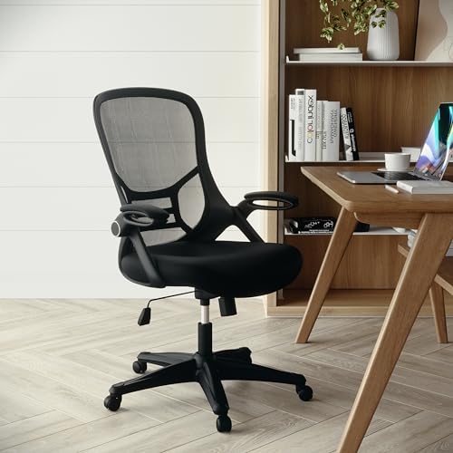 Flash Furniture Porter High Back Black Mesh Ergonomic Swivel Office Chair with Black Frame and Flip-up Arms Flash Furniture