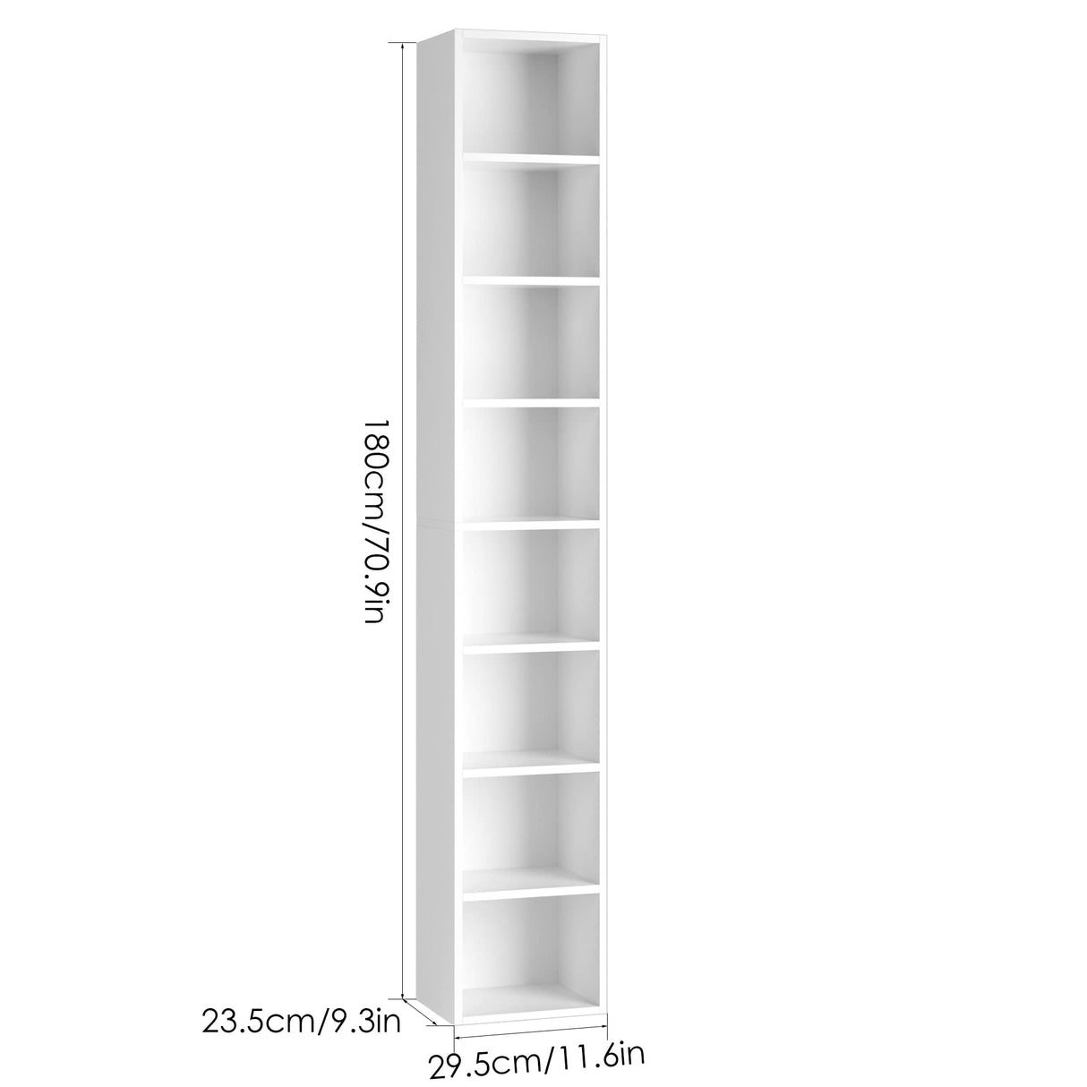 FOTOSOK 8-Tier Media Tower Rack, 11.6 X 9.3 X 70.9 Inches CD DVD Slim Storage Cabinet with Adjustable Shelves, Tall Narrow Bookcase Display Bookshelf for Home Office, White FOTOSOK