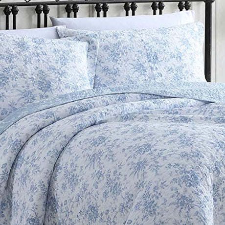 Laura Ashley - King Quilt Set, Soft & Reversible Cotton Floral Bedding with a Medium Weight Feel, 3 Piece Bed Set with Matching Pillowcases (Walled Garden Blue) Laura Ashley