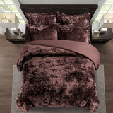 Fredsure Distressed Velvet Comforter Set, 5 Pieces Brown King, Distressed Velvet Face and Brushed Microfiber Reverse Fredsure