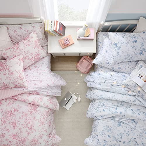 Laura Ashley - Twin Comforter Set, Soft & Reversible Cotton Bedding with a Smooth Feel, Medium Weight for Year Round Comfort, 2 Piece Bed Set with Matching Pillowcase (Belinda Blue) Laura Ashley
