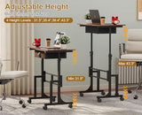 Adjustable Height Standing Desk With Drawer, Rolling Sit Stand Up Desk With Wheels, Small Sit To Stand Computer Desk, Adjustable Desktop Height, On Wheels, Brown, For Walking Pad Laptop Treadmill Cidaziya