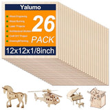 Yalumo Basswood Sheets 12 x 12 x 1/8 Inch, 26 Packs Plywood Sheets Unfinished Wood for Crafts 3mm Thick Basswood for Laser Cutting, DIY Architectural Models, Engraving, Wood Burning, Painting Yalumo