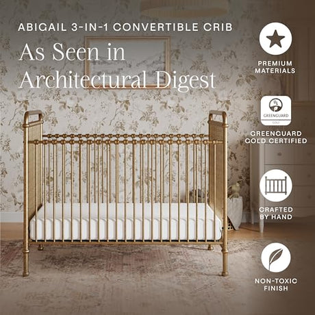 Namesake Abigail 3-in-1 Convertible Baby Crib (Gold) - GREENGUARD Gold Certified - Convertible Crib to Toddler Bed and Daybed - Baby Bed w/ 4 Adjustable Heights - Vintage Baby Crib Convertible NAMESAKE
