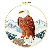 Zhenqing Eagle Embroidery Kit for Beginners, Pre-Printed 29x29cm Cotton Fabric with 20cm Hoop, Majestic Eagle on Snowy Mountain Design (C0211)
