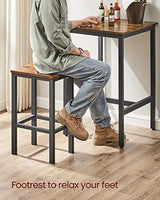 VASAGLE Bar Table and Chairs Set, Square Table with 2 Stools, Dining Pub Set for 2, Space Saving for Kitchen Breakfast, Living Room, Rustic Brown and Ink Black VASAGLE