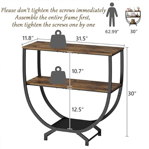 GILLAS 3 Tier Console Tables, 30" Height Entryway Table, Sofa Table Behind Couch, Industrial Entryway Furniture TV Stand with Storage for Living Room, Easy No-Extra-Tools Assembly, Rustic Brown GILLAS
